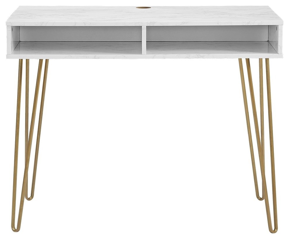 Novogratz Athena Computer Desk With Storage White Marble