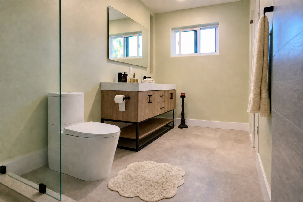 AFTER: NEW WALK-IN SHOWER WITH PEBBLE-STONE FLOOR