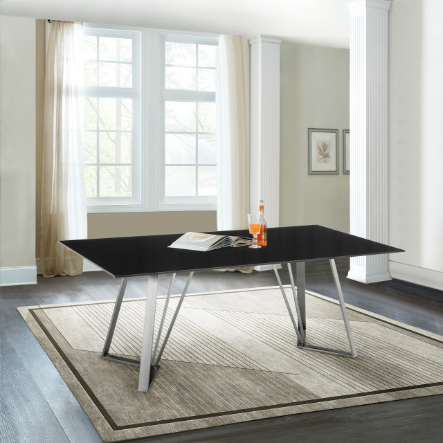 Cressida Glass and Stainless Steel Rectangular Dining Room Table ...