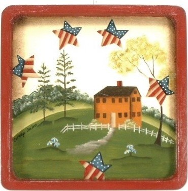 Americana Stars And Flags Hand-Painted Wood Plaque By Carolyn Paints For You