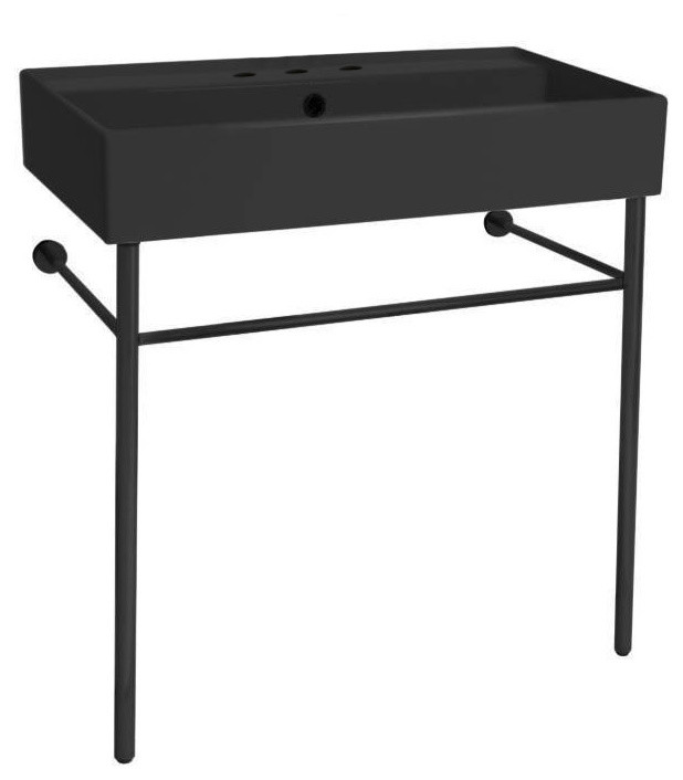 Matte Black Ceramic Console Sink and Matte Black Stand Contemporary