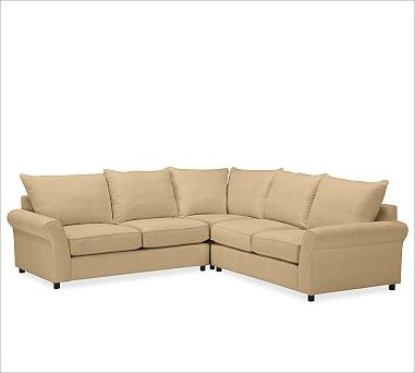 PB Comfort Roll Arm Upholstered Sectional 3-Piece L-Shaped Corner Sectional w/ K