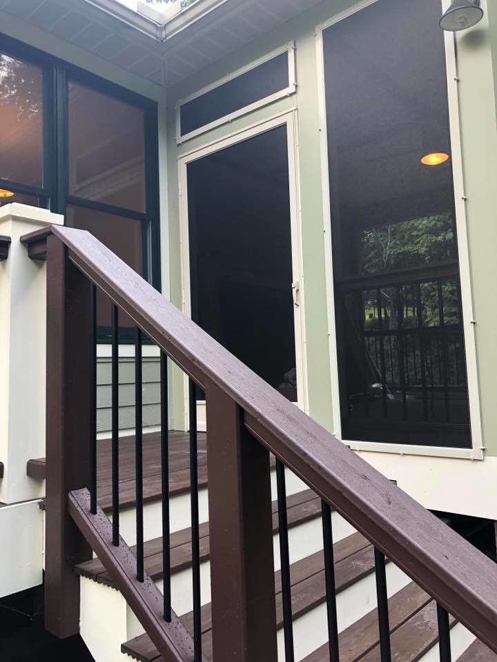 New deck railing, screened in porch and truss re-image.