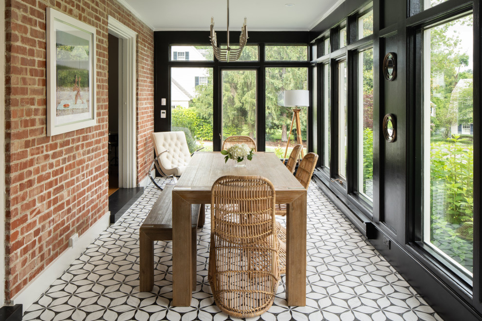 Historic Homeland Full Home Remodel - Transitional multicolored floor sunroom photo in Baltimore with no fireplace and a standard ceiling