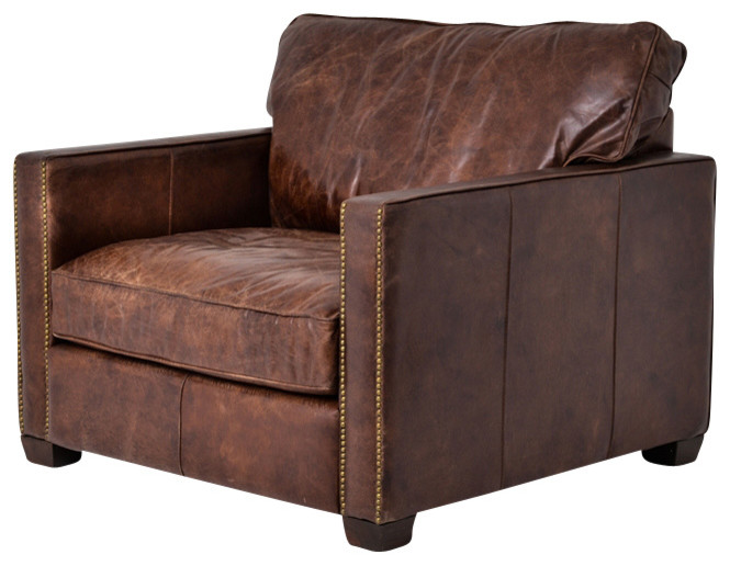 Larkin Vintage Cigar Distressed Leather Club Chair