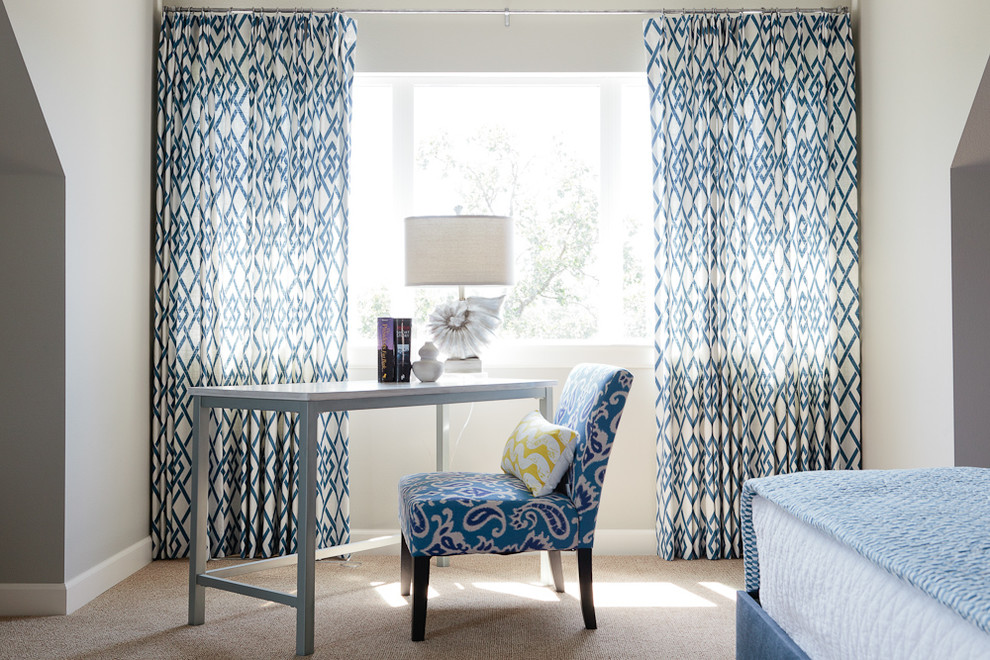 Bedroom - mid-sized coastal guest carpeted bedroom idea with gray walls