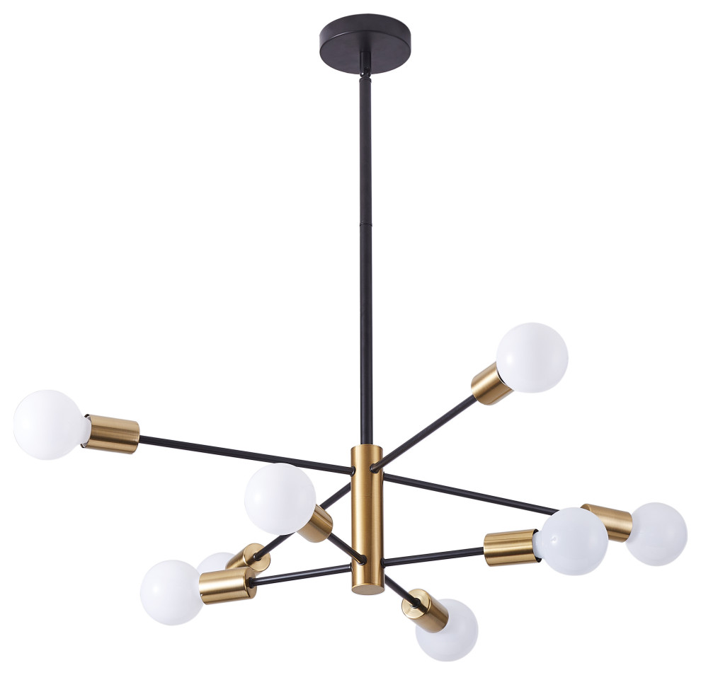 8Light Modern Sputnik Ceiling Light Chandelier, Black with Brass