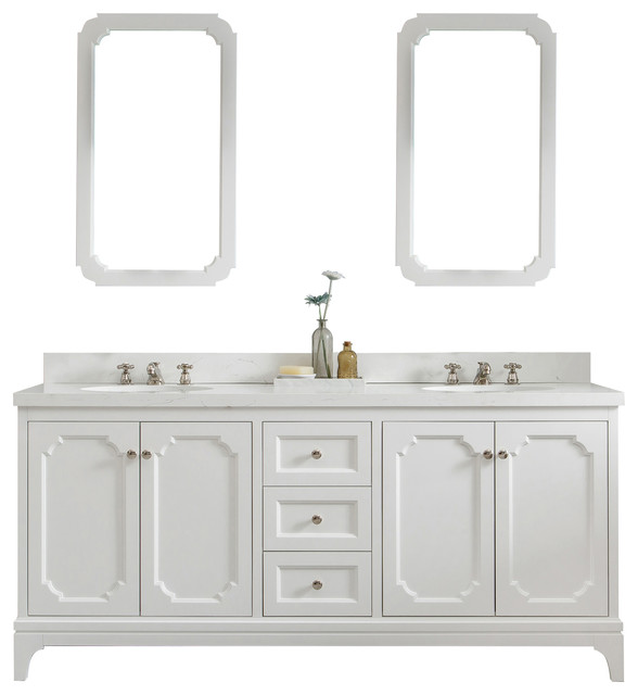 72 Wide Pure White Double Sink Quartz, 72 Inch Vanity Top Double Sink White