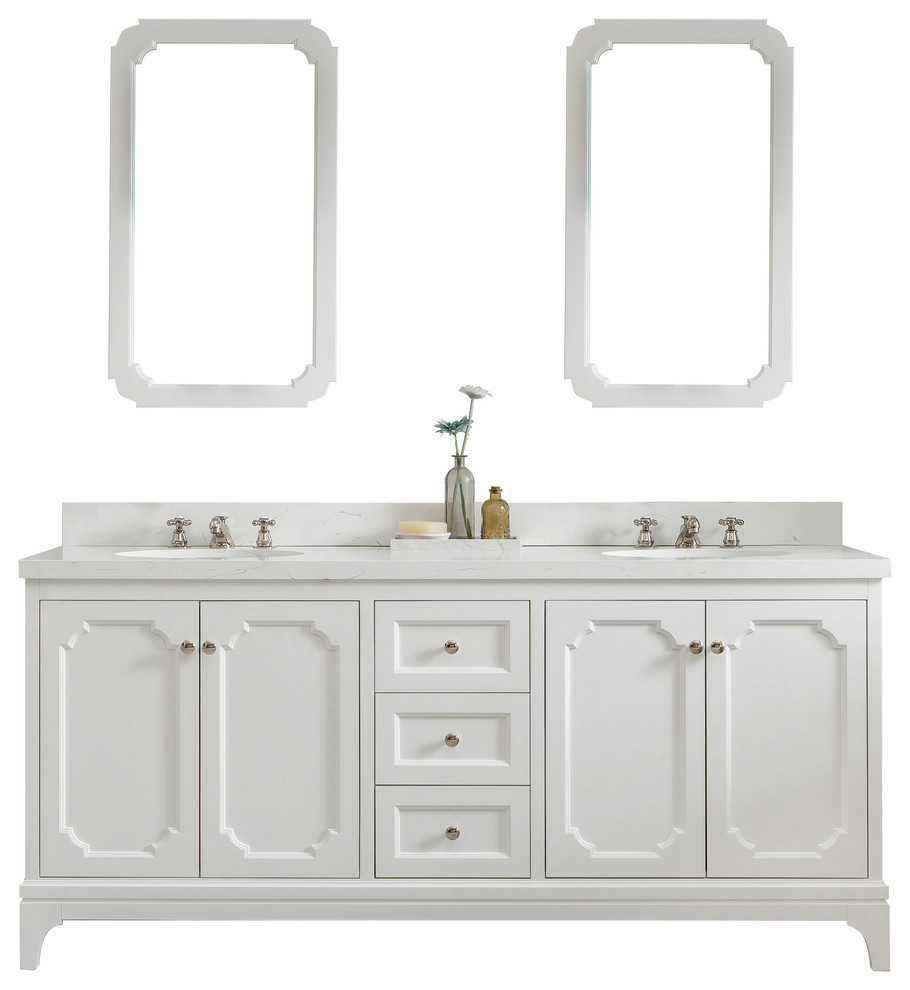 72" Wide Pure White Double Sink Quartz Carrara Bathroom Vanity