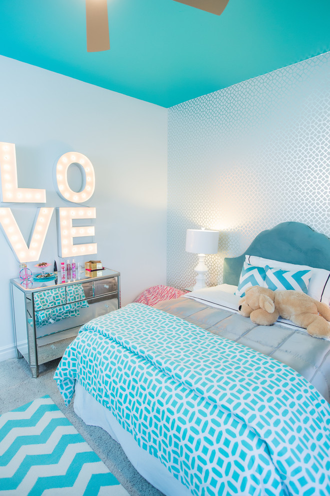 El Dorado Hills- Private Residence - Trendy girl childrens' room photo in Sacramento with blue walls