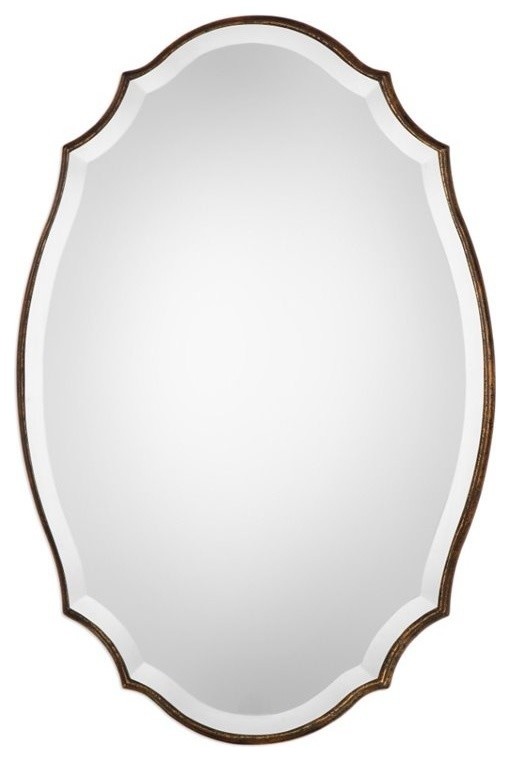 Bowery Hill Taelyn Oval Mirror Gold Leaf Mediterranean Wall Bowery Hill Taelyn Oval Mirror Gold