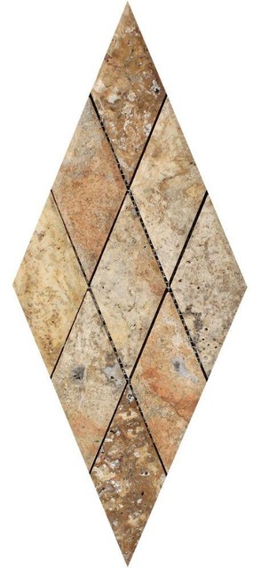 Scabos Travertine Deep-Beveled Diamond Mosaic, 3 X 6 Polished