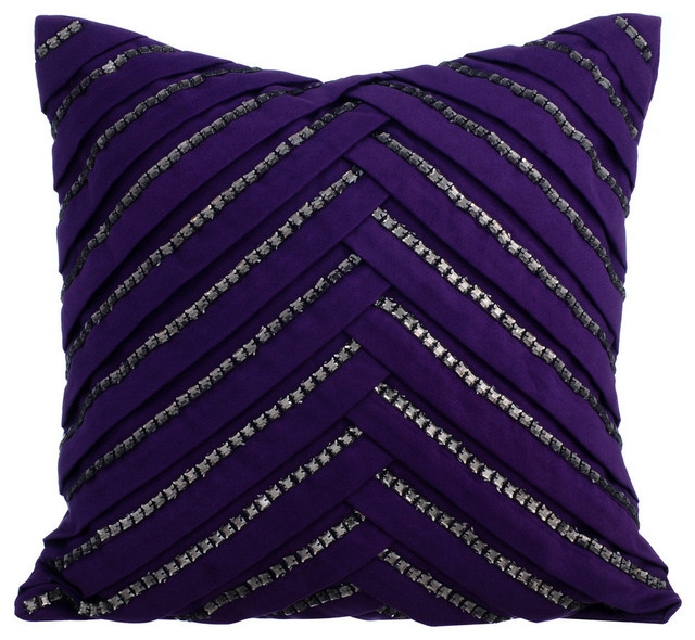 Rhinestone Crystals Suede Fabric Purple Throw Pillow Covers, Purple