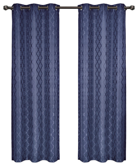 Willow Thermal Blackout Curtains, Set of 2, Navy, 84"x120"