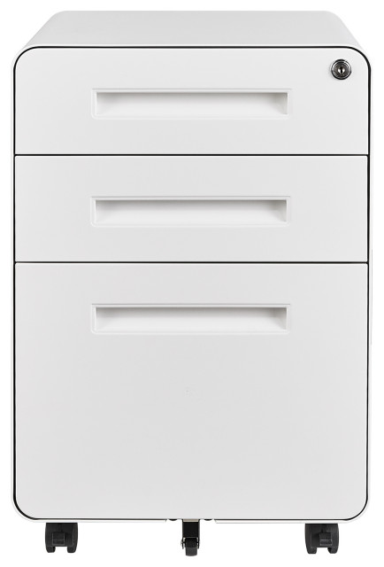 Under Desk File Cabinet, 3 Drawer Mobile Filing Cabinet, Lock, White