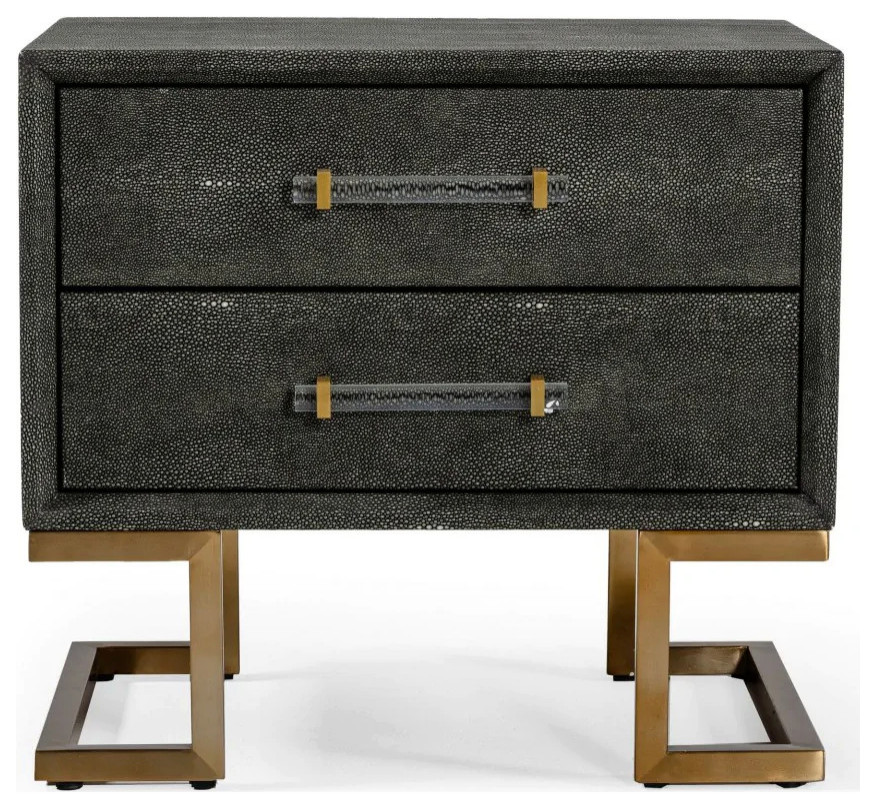 Rhee Modern Shagreen Gray Leatherette & Gold Nightstand - Contemporary ...