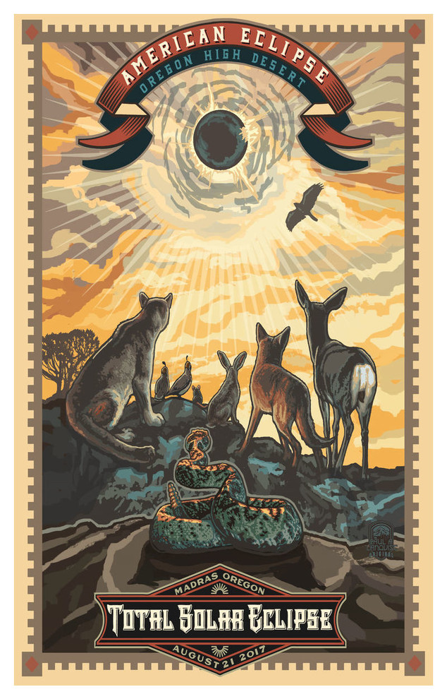 Madras, Oregon Eclipse Art Poster By Artist Paul Art Print, 12"x18"