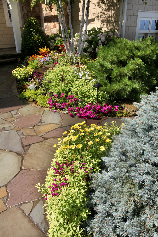 Design ideas for a beach style front yard full sun garden for summer in Grand Rapids.