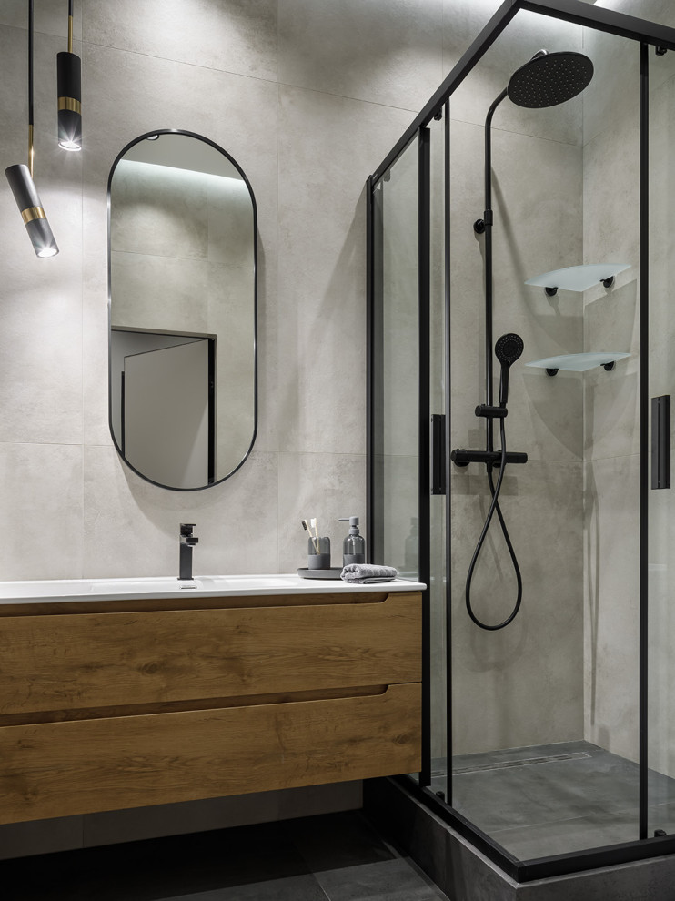 Реализованная квартира под сдачу в темных тонах в ЖК Притяжение