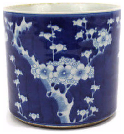 Vintage Style Blue And White Cherry Plum Blossom Motif Porcelain Pot Vintage Style Blue And White Cherry Plum Blossom Motif Porcelain Pot 8