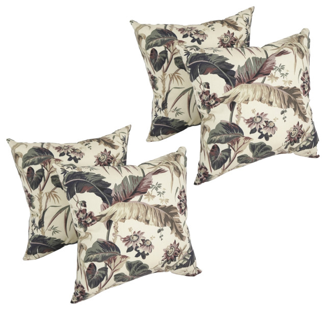 17" Square Polyester Outdoor Throw Pillows, Set of 4, Tropical Creme