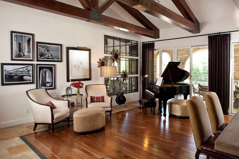 Photo of a transitional living room in Las Vegas with a music area.