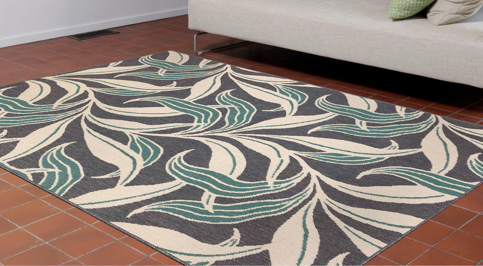Liora Manne Riviera 7646/33 Leaf Navy Wilton Woven Area Rugs, 6' to 8