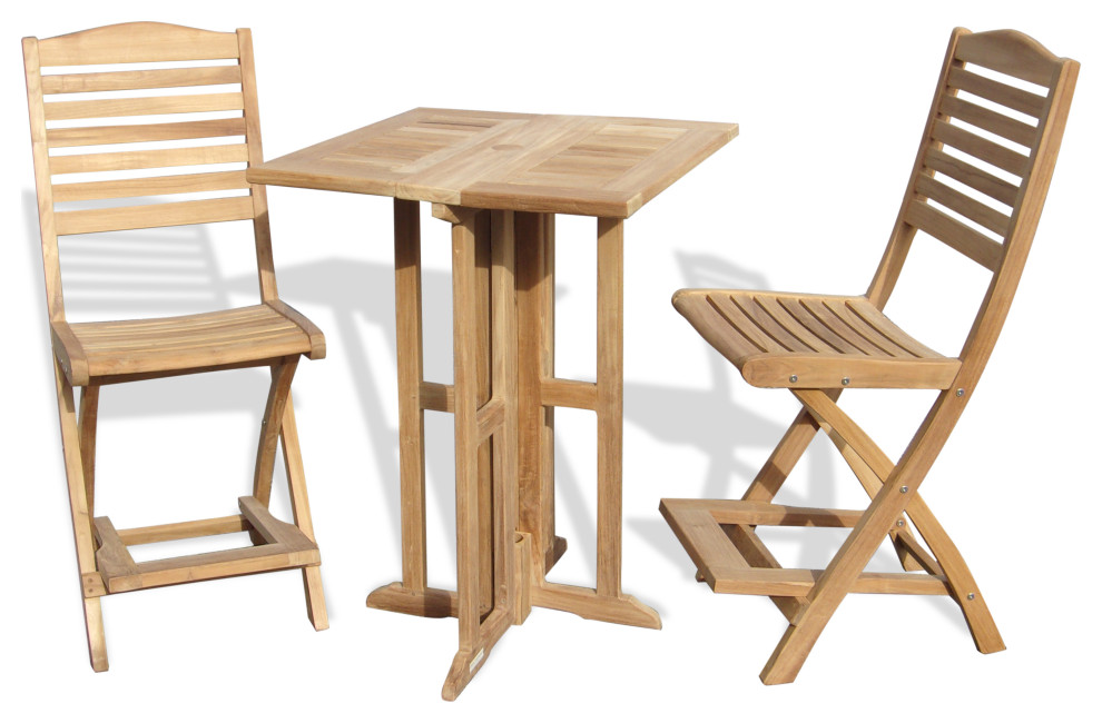 Grade A Teak 27" Square Folding Bar Table With 2Folding Bar Chairs
