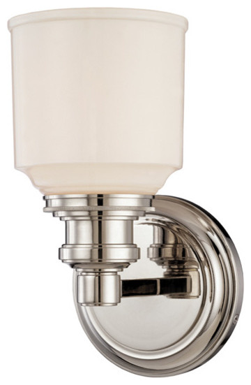 Windham 1-Light Bath and Vanity With Opal Glossy Glass Shade, Polished Nickel