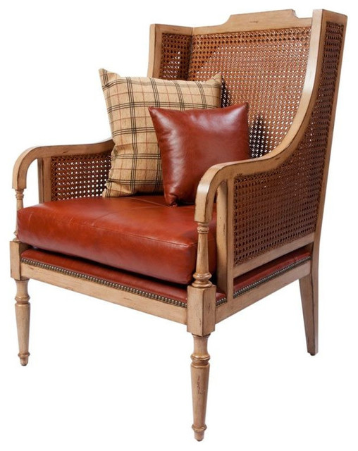 French Cane Chair french bergere style cane and leather wing chair - $1,250 est French Cane Chair french bergere style cane and leather wing chair - $1,250 est