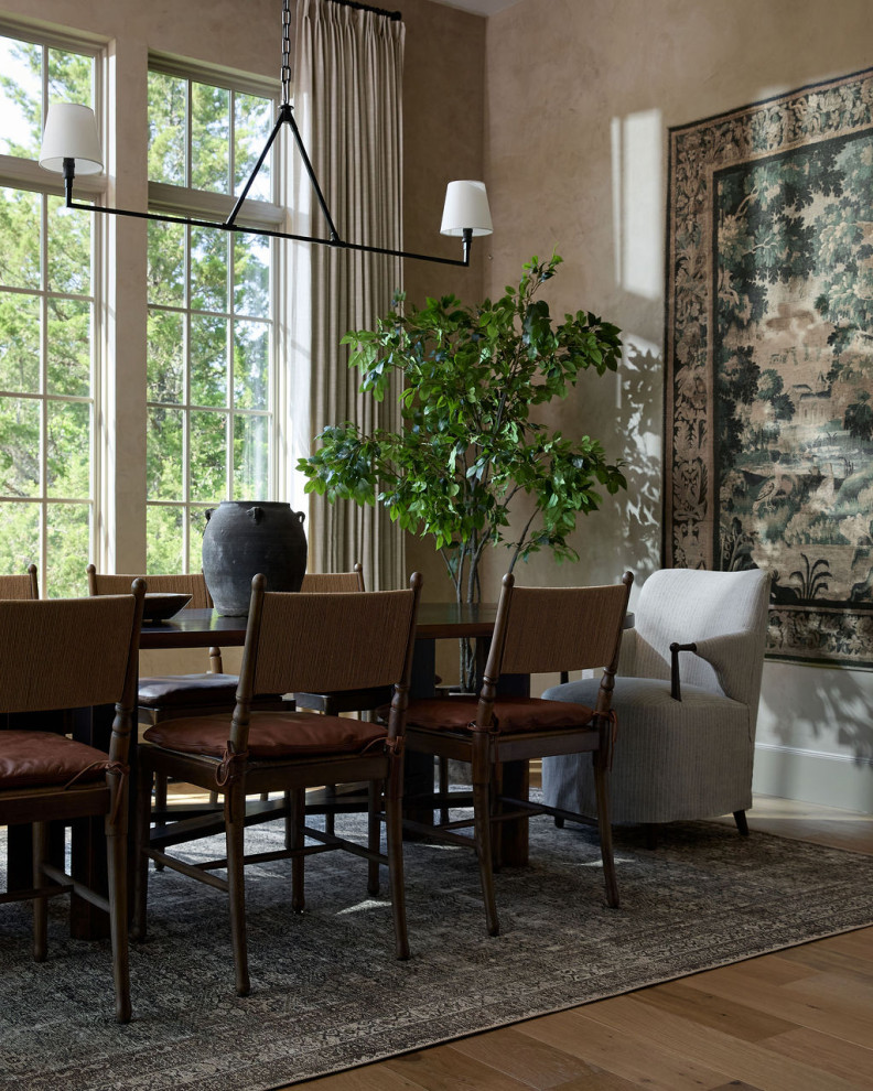 Dining room - country light wood floor and beige floor dining room idea in Oklahoma City with beige walls