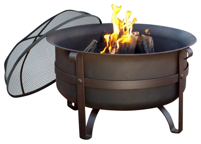 Heavy Duty 34 Inch Fire Pit Deep Steel Cauldron With Screen Stand