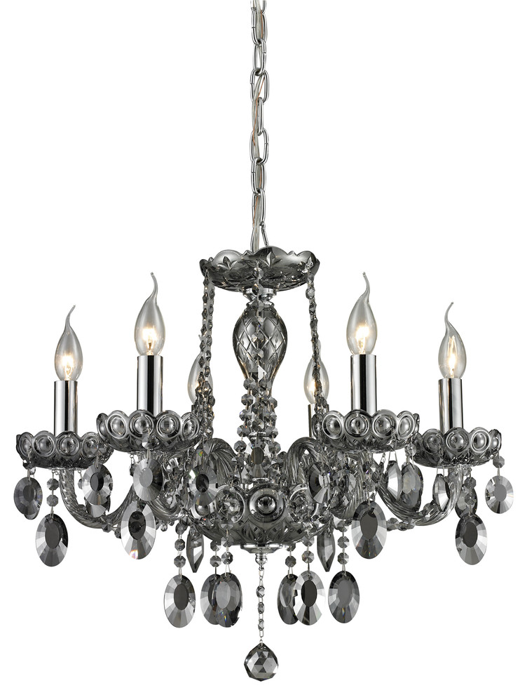 Balmoral 6-Light Crystal Chandelier in Smoke Plated
