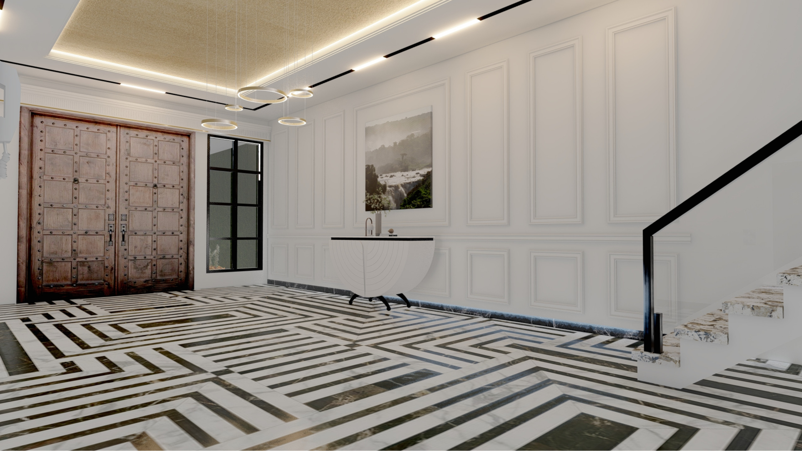 Sleek Monochrome Modern Entrance Hall in Rickmansworth
