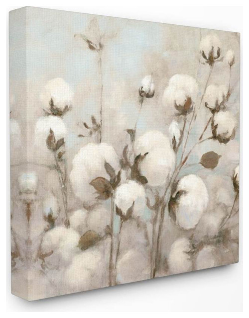 Beautiful Cotton Flower Neutral Brown Painting Canvas Wall Art (17 in. W x 17 in