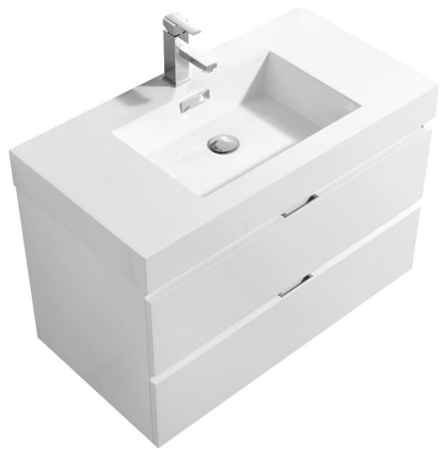 Bliss 36" High Gloss White Wall Mount Modern Bathroom Vanity Modern