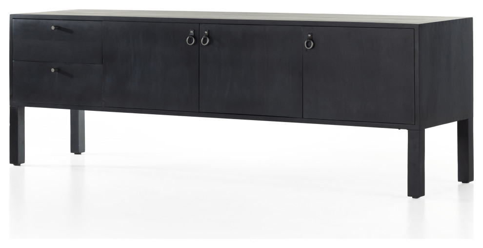 Isador Media Console, Black Wash Poplar Transitional Entertainment