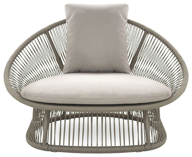 Patio Rattan Barrel Chair With White Cushion Pillow Tropical Outdoor Lounge Chairs by