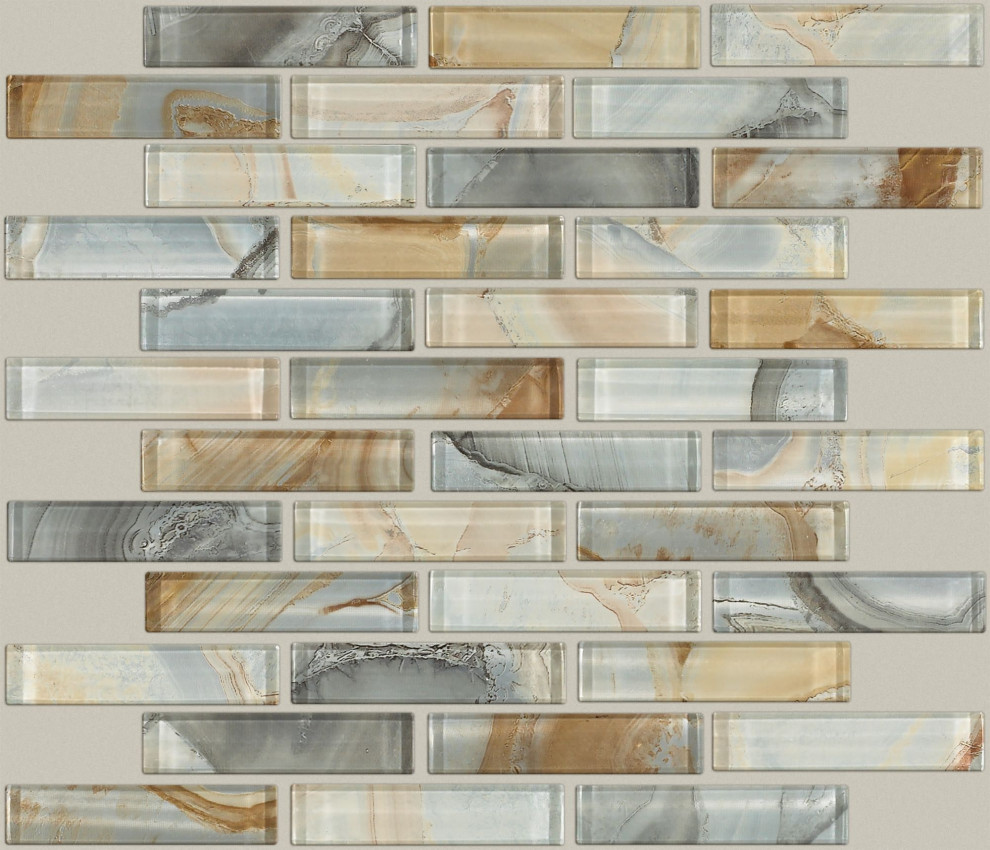 Shaw CS49P Mercury Glass - 12" x 12" Rectangle Linear Mosaic Wall - Gilt