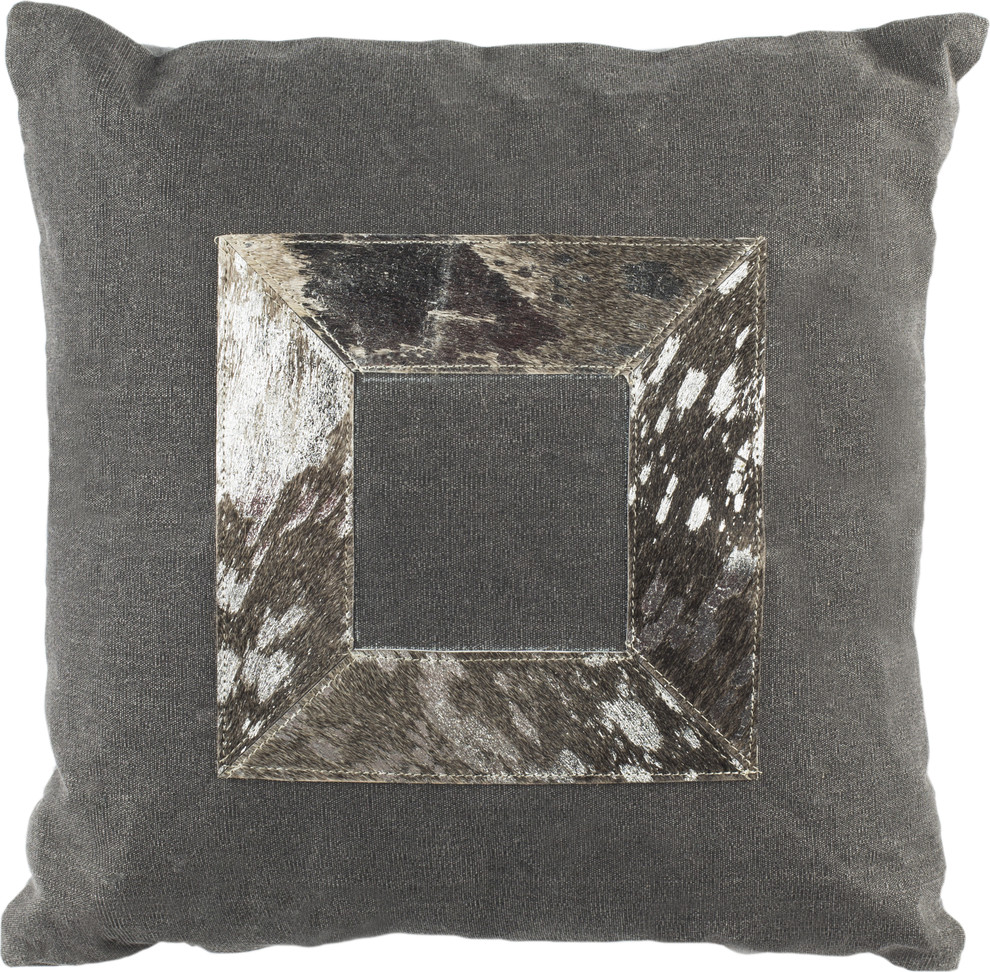 Grayer Metallic Cowhide Pillow In Gray Contemporary Decorative