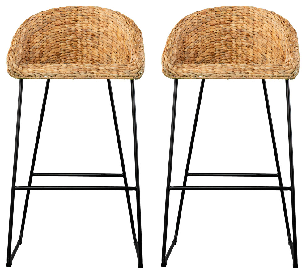 Fairford Water Hyacinth Bar Stools, Set of 2 Beach Style Bar Stools