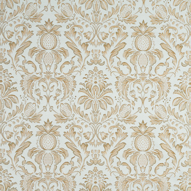 Light Blue Ivory Green Gold Pineapple Damask Upholstery Fabric By The Yard