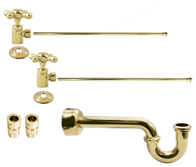 Traditional Pedestal Lavatory Kit Cross Handles In Polished Brass
