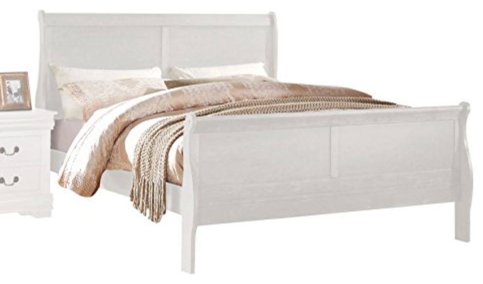 Benzara BM156006 Classy Transitional Style Queen Size Sleigh Bed, White