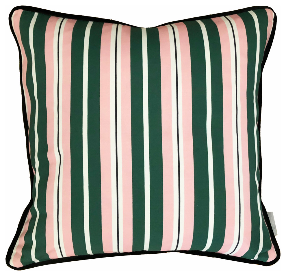 Tick Stripe Cushion in Forest and Plaster