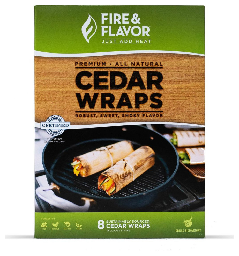 Fire & Flavor Premium All Natural Large Cedar Grilling Wraps 8 Count
