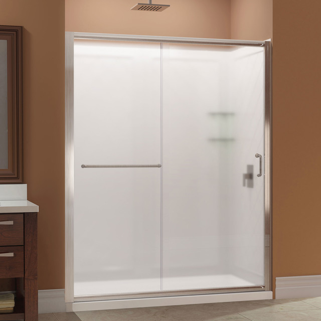 Infinity-Z Frameless Sliding Shower Door, 34"x60" Shower and QWALL Backwall Kit