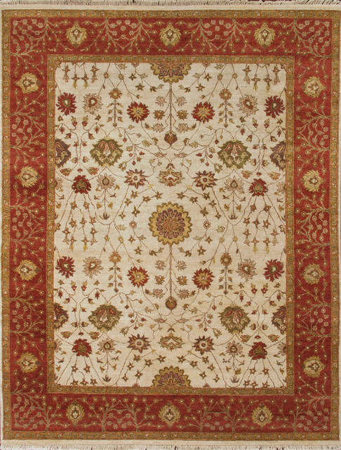 Rugsville Elloise Traditional Floral Beige Wool Persian Rug 10' x 14'