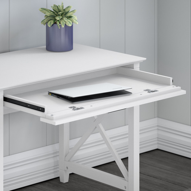 Key West Computer Desk Key West 54W Computer Desk With Storage, Pure White Oak - Transitional ...