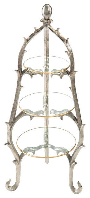 John-Richard Ida Modern Classic 3-Tier Glass Silver Branch Serving Stand